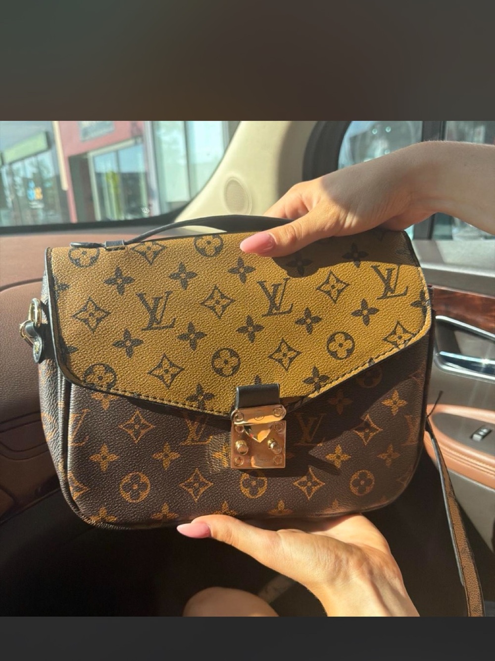 Louis Vuitton Two-Tone Monogram Satchel in Brown and Tan with Gold Hardware